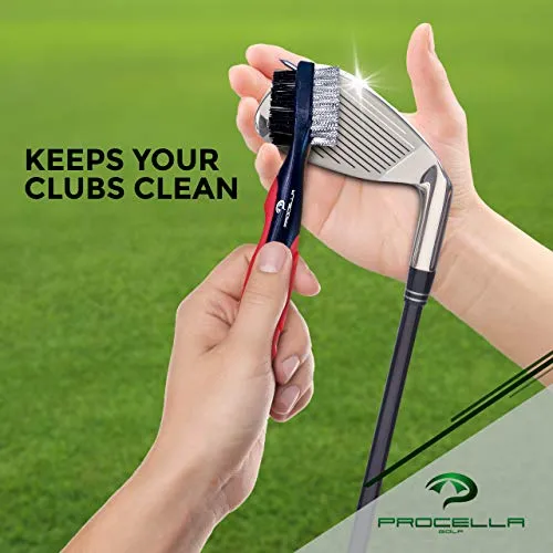 Procella Golf Club Brush - Must-Have Golf Tool for Cleaning Dirty Clubs - Golf Club Cleaner for Irons & Woods - Golf Brush and Groove Cleaner with Carabiner - Nylon & Wire Golf Club Cleaning Brush