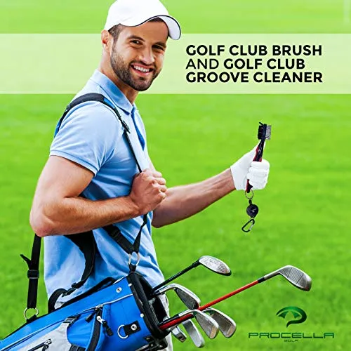 Procella Golf Club Brush - Must-Have Golf Tool for Cleaning Dirty Clubs - Golf Club Cleaner for Irons & Woods - Golf Brush and Groove Cleaner with Carabiner - Nylon & Wire Golf Club Cleaning Brush