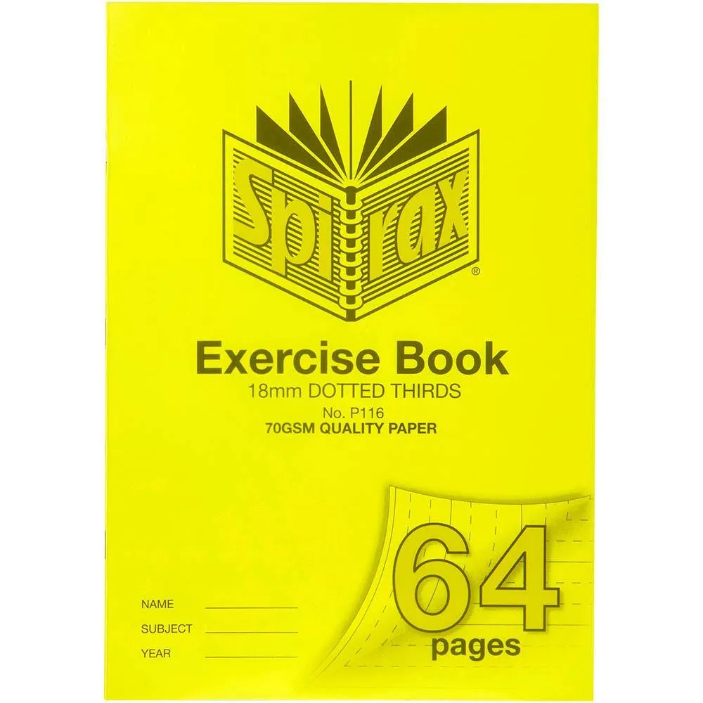 Spirax P116 Exercise Book Dotted Thirds 18Mm 70Gsm 64 Page A4 Yellow