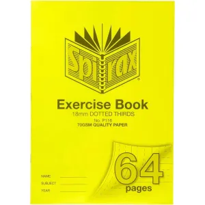 Spirax P116 Exercise Book Dotted Thirds 18Mm 70Gsm 64 Page A4 Yellow