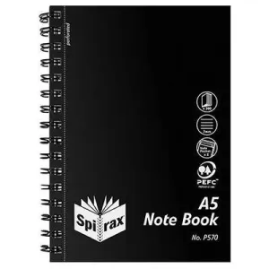 Spirax P570 Notebook 7mm Ruled Polypropylene Cover Spiral Bound 200 Page A5 Black