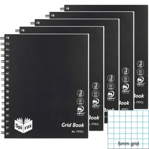 Spirax P592G Grid Book 5mm 240 Page 222x178mm Black 5 Pack