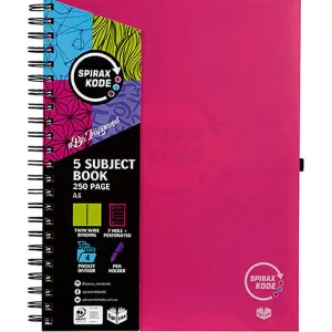Spirax P960 Kode 5-Subject Notebook Spiral Bound 250 Page A4 Pink