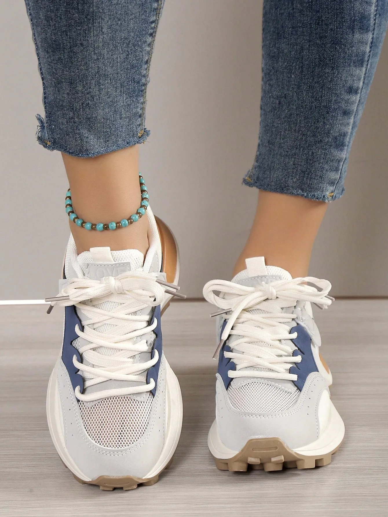 Sporty Sneakers For Women, Colorblock Lace-up Front Running Shoes