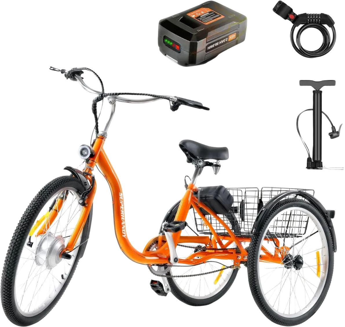 Super Handy GUT162 EcoRide Electric Tricycle Bike 24" Wheel 250W 12.5 Mile Range 9.3 MPH New
