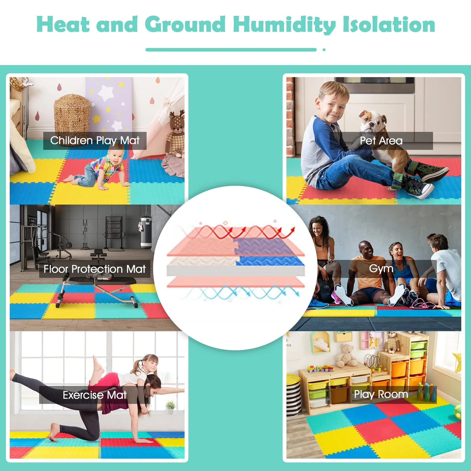 Tangkula 12 Tiles Exercise Flooring Mats with Border, Non-Slip EVA Foam Protective Mats