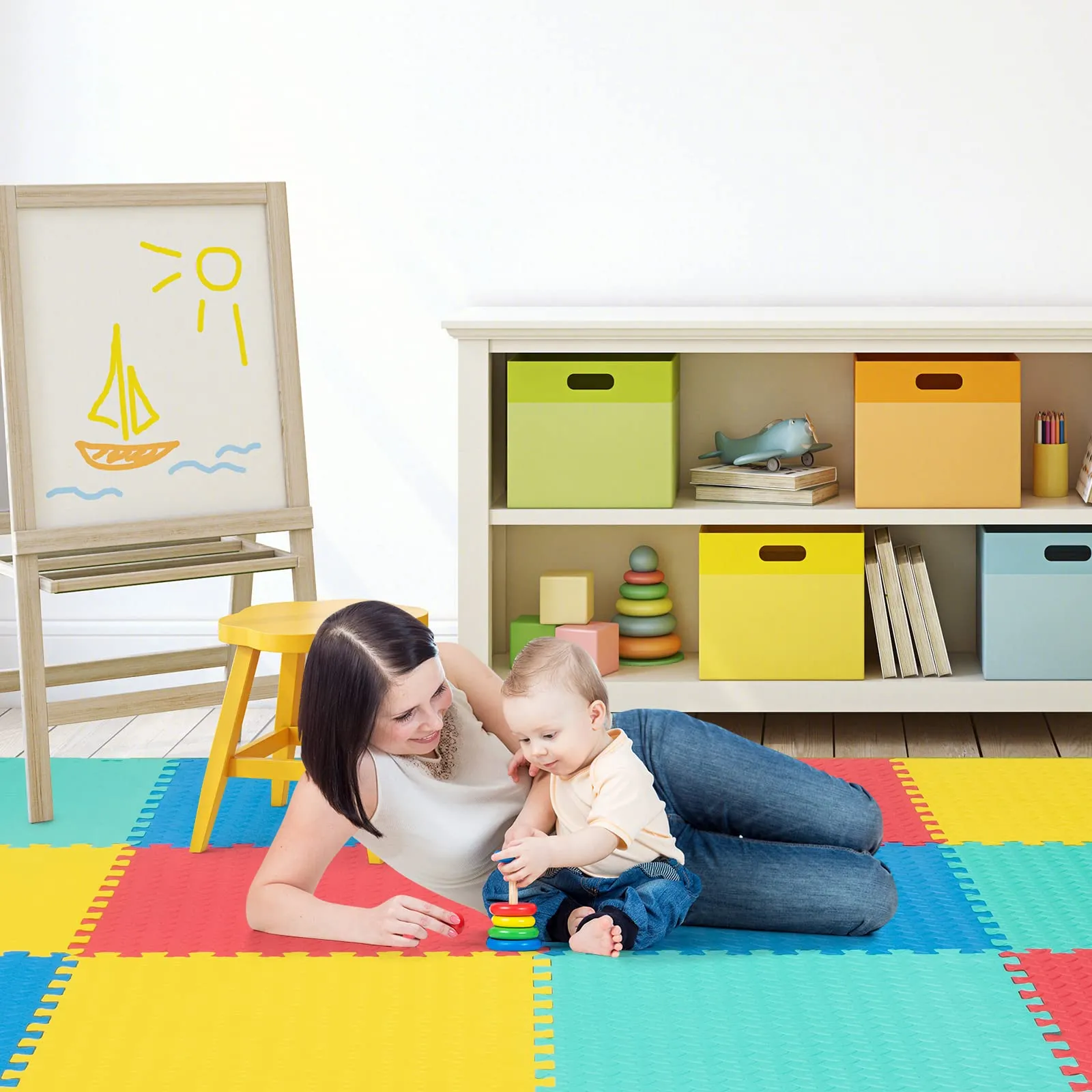 Tangkula 12 Tiles Exercise Flooring Mats with Border, Non-Slip EVA Foam Protective Mats