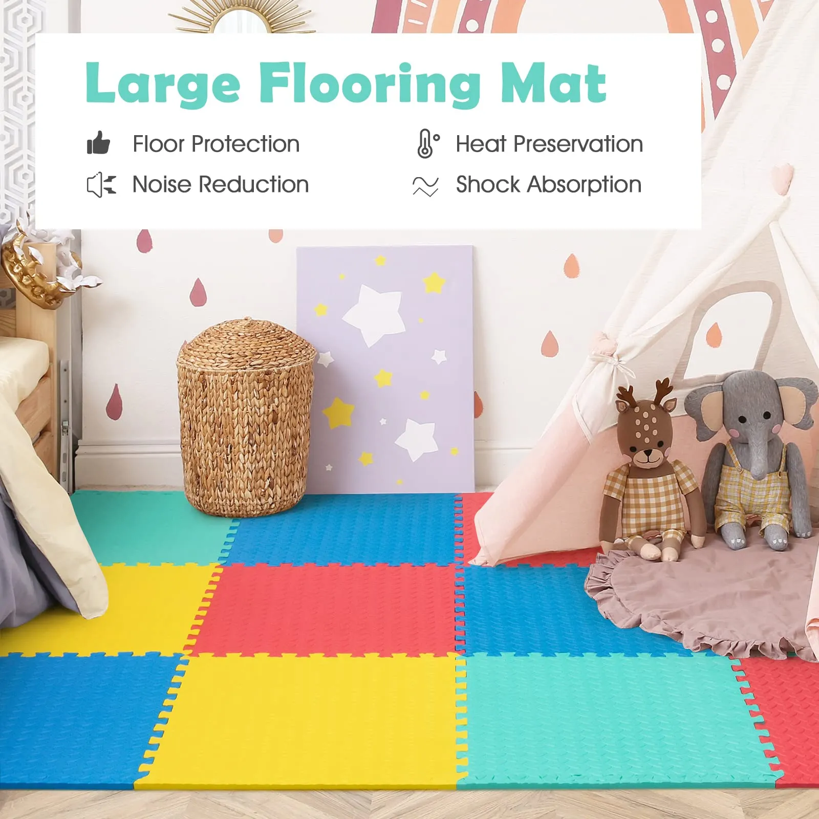 Tangkula 12 Tiles Exercise Flooring Mats with Border, Non-Slip EVA Foam Protective Mats