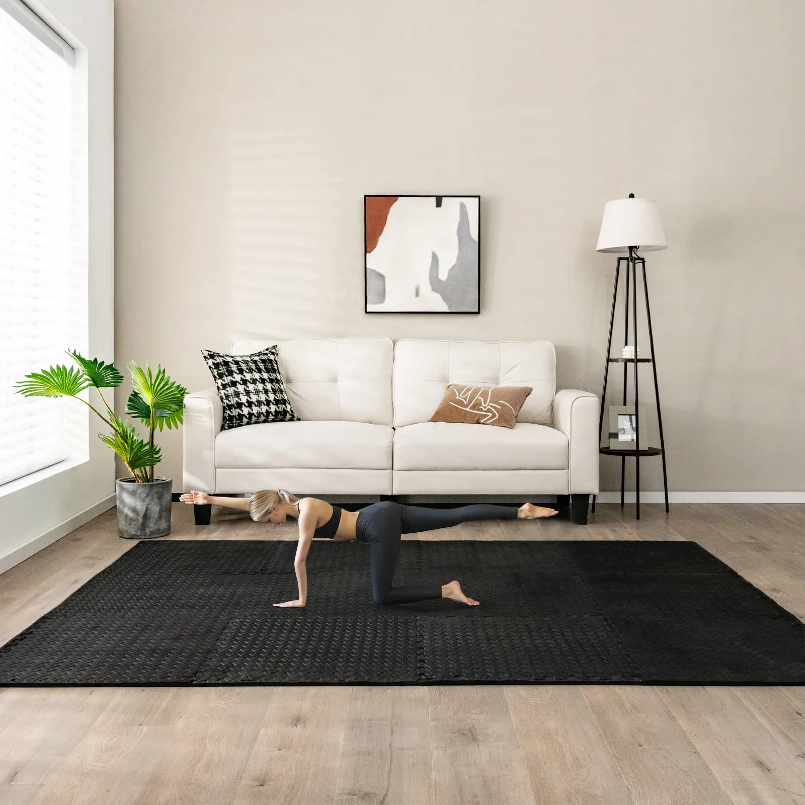 Tangkula 12 Tiles Exercise Flooring Mats with Border, Non-Slip EVA Foam Protective Mats