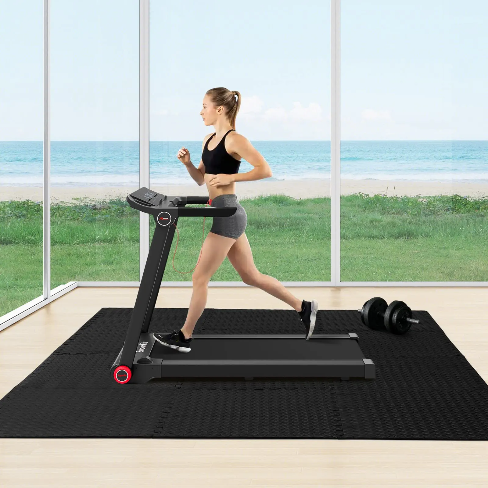 Tangkula 12 Tiles Exercise Flooring Mats with Border, Non-Slip EVA Foam Protective Mats