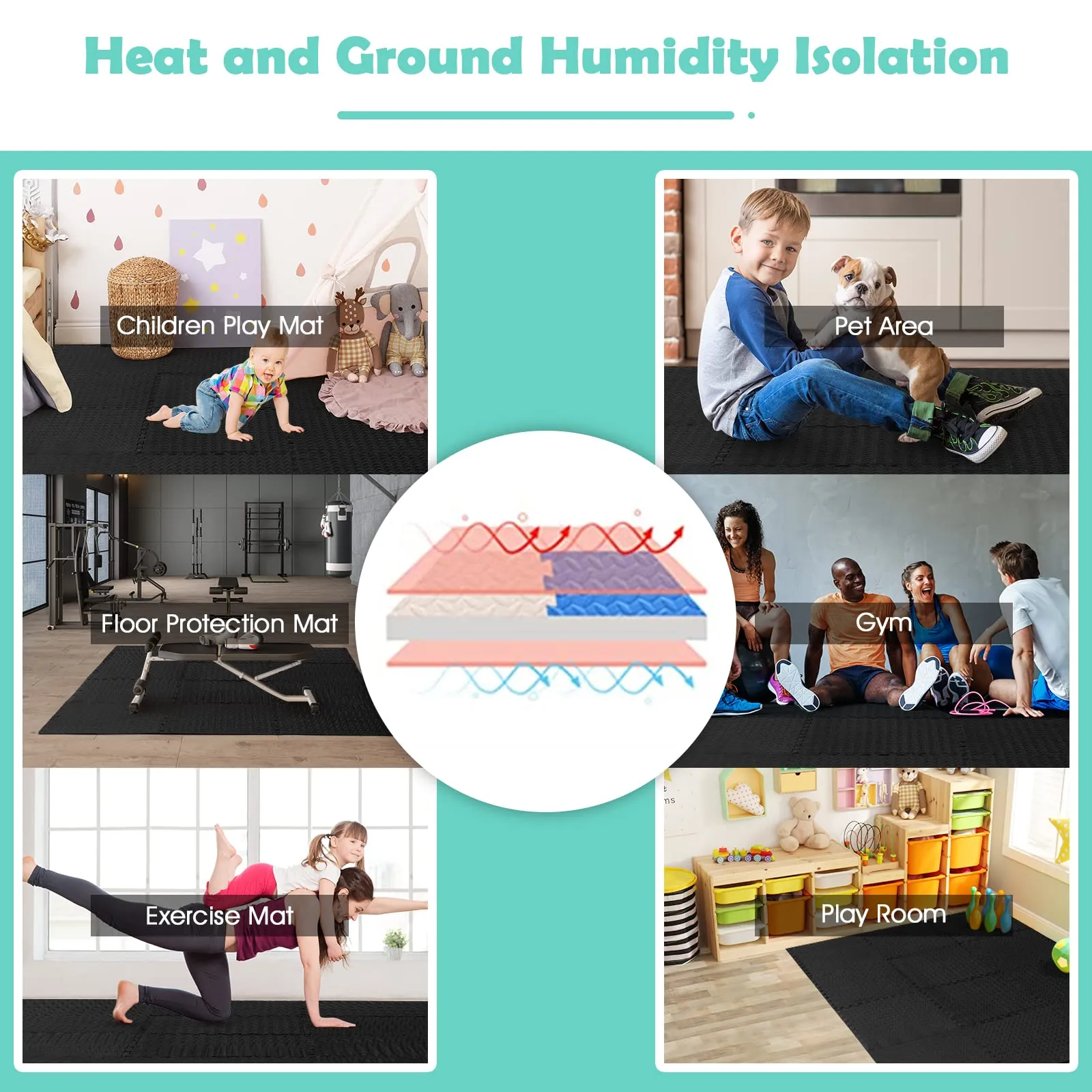 Tangkula 12 Tiles Exercise Flooring Mats with Border, Non-Slip EVA Foam Protective Mats
