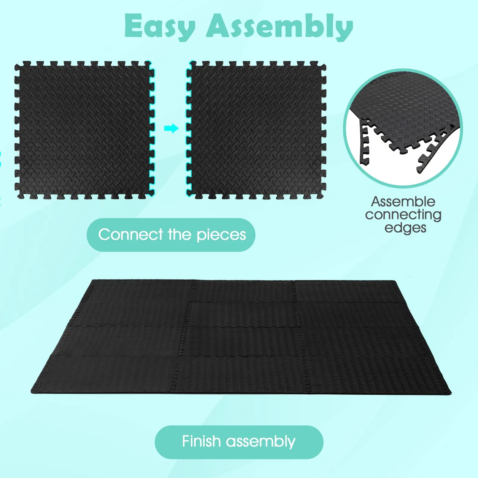 Tangkula 12 Tiles Exercise Flooring Mats with Border, Non-Slip EVA Foam Protective Mats
