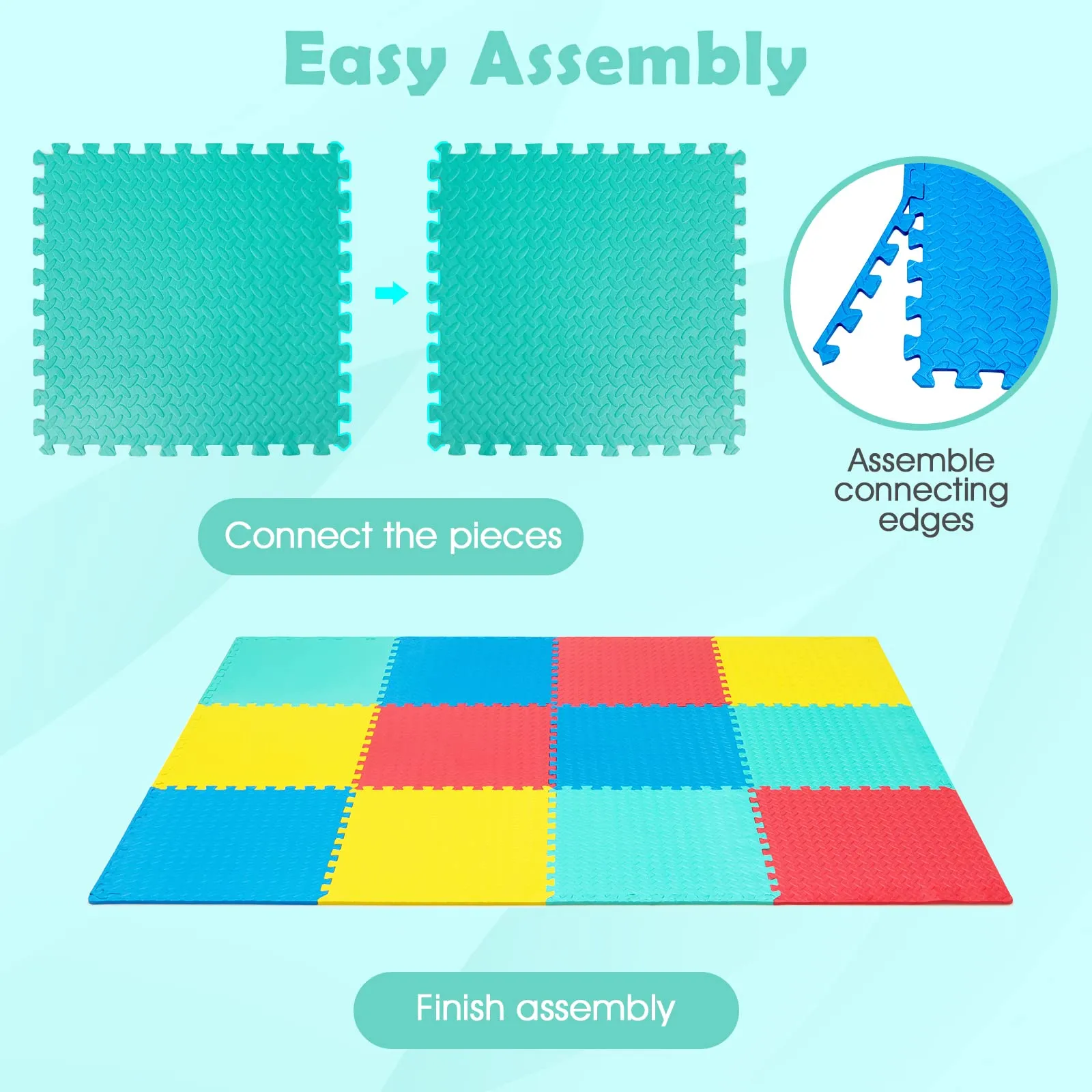 Tangkula 12 Tiles Exercise Flooring Mats with Border, Non-Slip EVA Foam Protective Mats