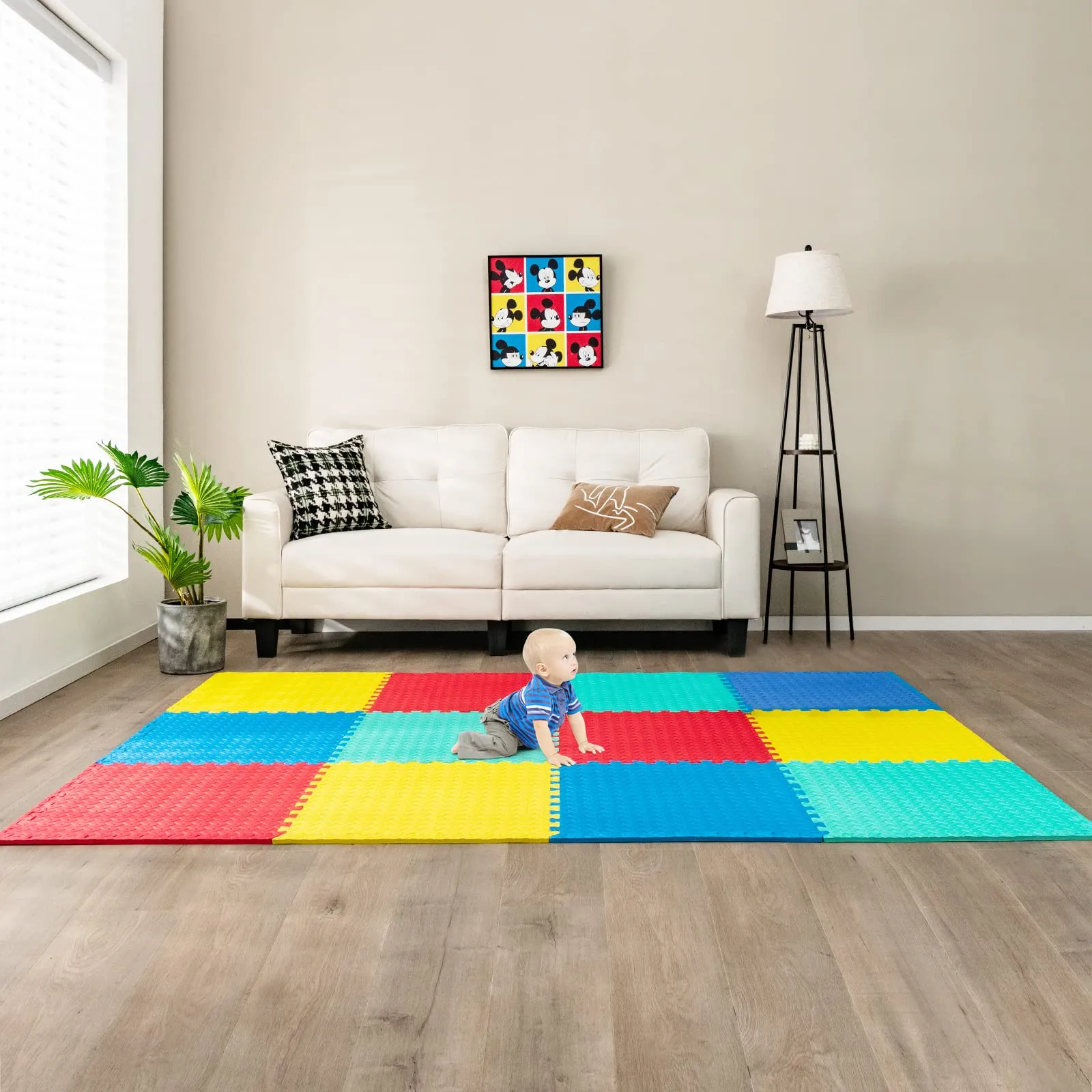 Tangkula 12 Tiles Exercise Flooring Mats with Border, Non-Slip EVA Foam Protective Mats