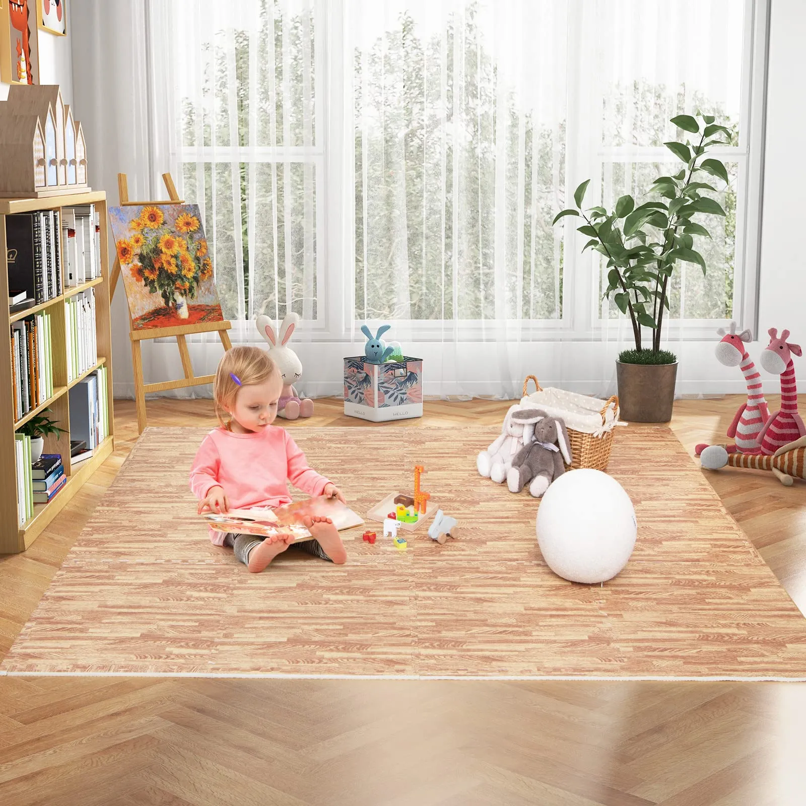 Tangkula 12 Tiles Exercise Foam Mats with Border, 48 SQ FT EVA Interlocking Flooring Mats for Exercise Equipment