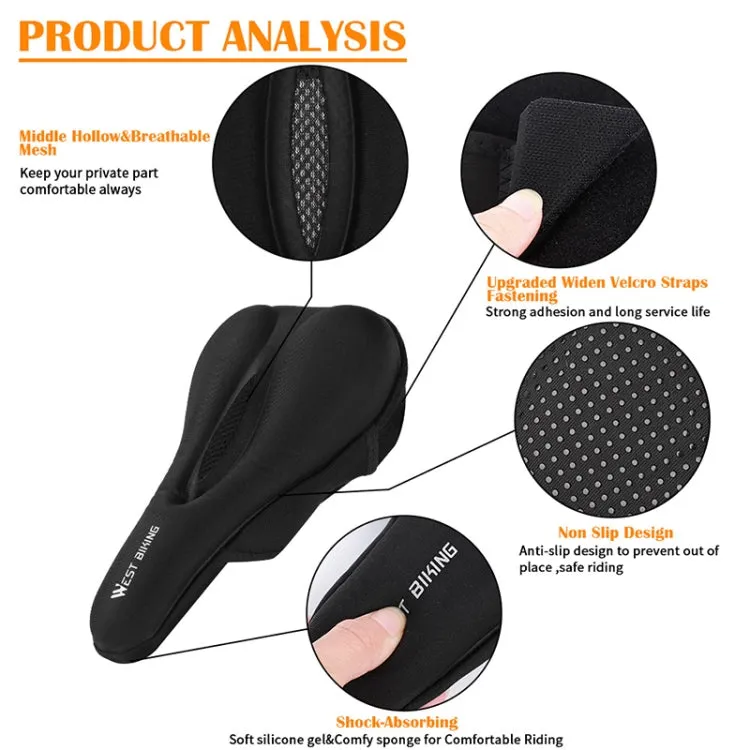 WEST BIKING Bike Cushion Cover Thick Silicone Quick Release Seat Cushion(Black)